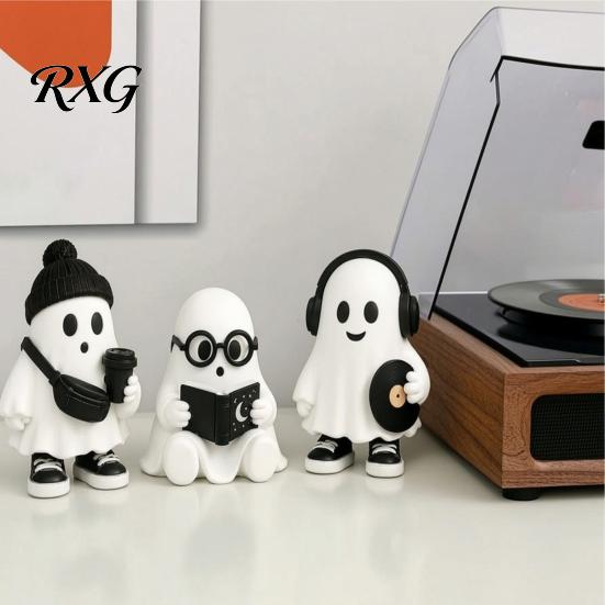 Black And White Aesthetic Room Decor Halloween Ghost Figurine, Resin Cartoon Desktop Ornaments, Cute Statue Handcrafted Figures for Office with