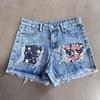 European & American Patchwork Ripped Snowflake Denim Shorts - Women's Slim Fit