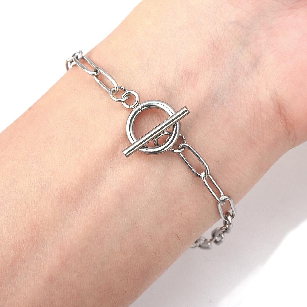 2Pcs Paperclip OT Buckle Bracelet Gold Steel Color Stainless Steel Chains for Women Men DIY Charm Bracelet Jewelry Accessories