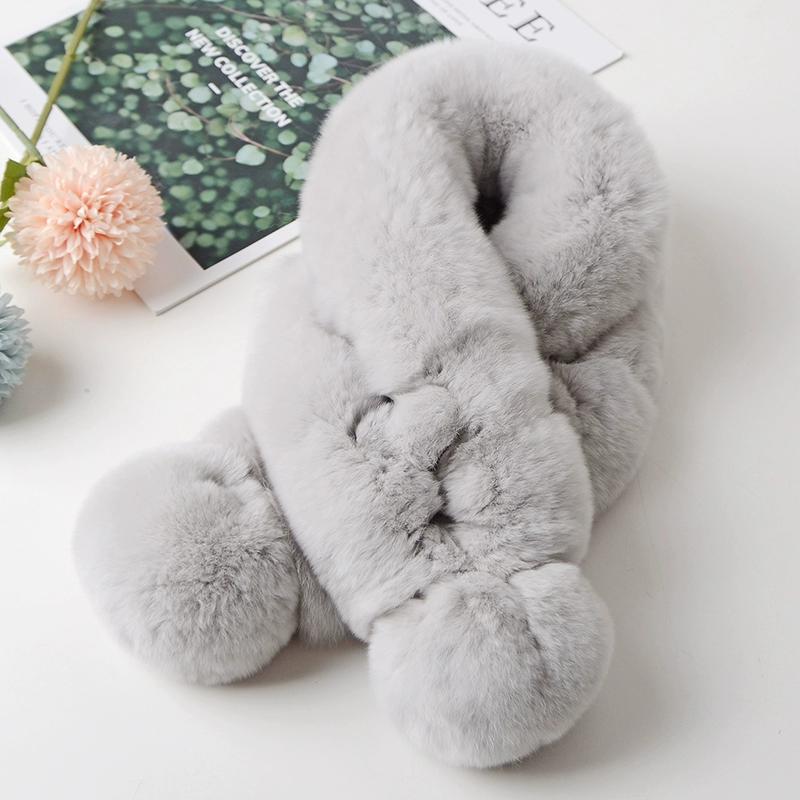 Versatile Rabbit Hair Scarf Women's Autumn and Winter Warm Real Rex Rabbit Hair Scarf Solid Color Children's Universal Thickened Hair