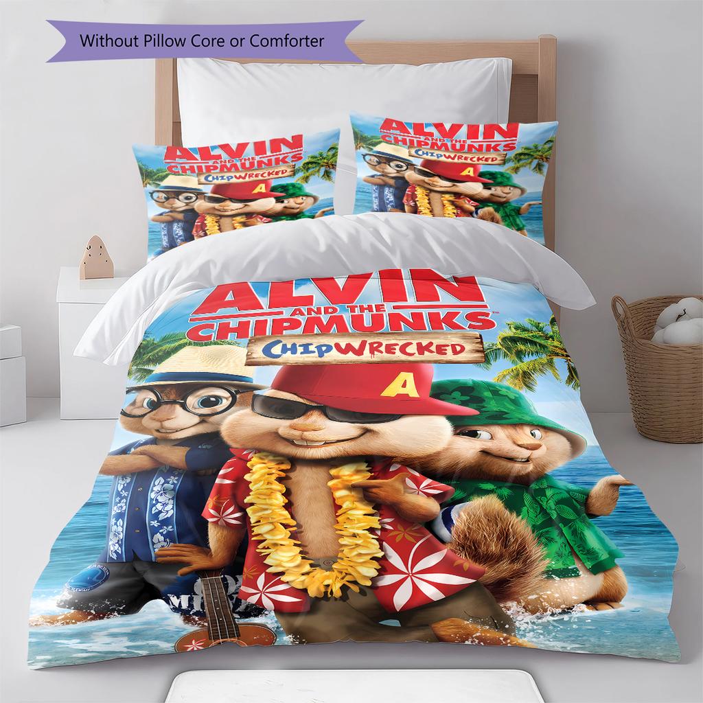 Alvin & The Chipmunks Pattern Bedding,Quilt Set Quilt Cover Pillowcase Home Birthday Gift (1 * duvet cover + 2 * pillowcase, without core)