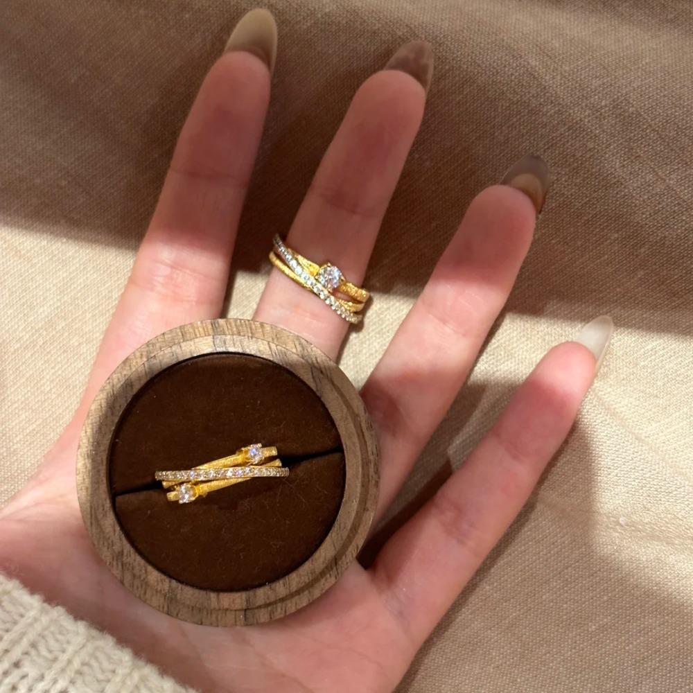 Open Ring Italian Luxury Brushed Trio Stackable Women Ring with Micro Inlay Elegant and Versatile