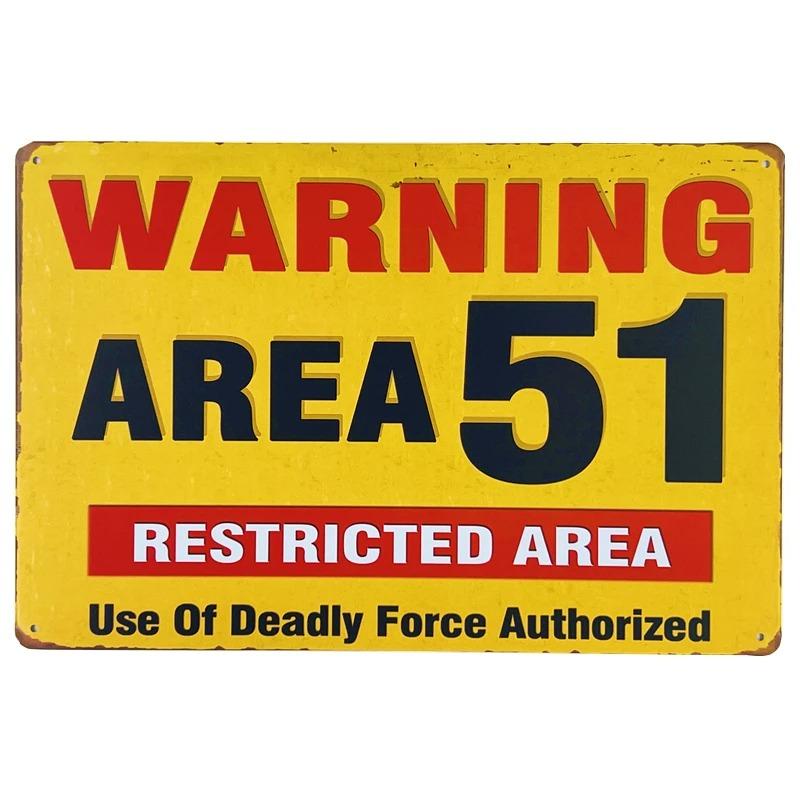 Retro Metal Tin Signs Vintage Decor Area 51 Plaque Garage Warning Danger Wall Plates Cafe Bar Decor Room Decoration
