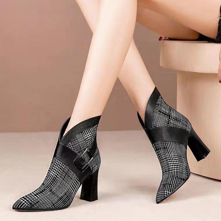 Sexy Women Boots 2026 Autumn and Winter V-Neck High Heels Ankle Shoes Boots Leather Booties Feminina Woman Wedding Party Shoes