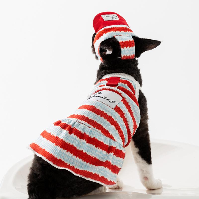 Spring and Summer Cat Striped Two-legged Suspender Skirt Hairless Cat Vest Couple Cat Skirt Pet Clothing Cat Clothing