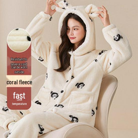 Women's Coral Fleece Long Bathrobe - 2025 Autumn/Winter, Warm & Simple Solid Color Homewear