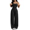 Women Sleeveless Wide Leg Jumpsuit with Square Neck and Adjustable Spaghetti Straps for Casual or Formal Wear