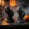 Unique Resin Desktop Decor 3D Printed Double Skull Ornament, Twisted Skeleton Figurine, Gothic Matte Black Statue for Halloween Home Bar & Horror