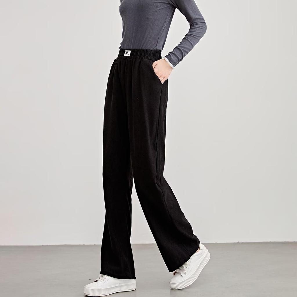 Running Sheep Wide Leg Long Loose Straight Easy Women's Pants, Trousers, Slacks, Fit, Casual, Leg, Fit, rsM118blk-L