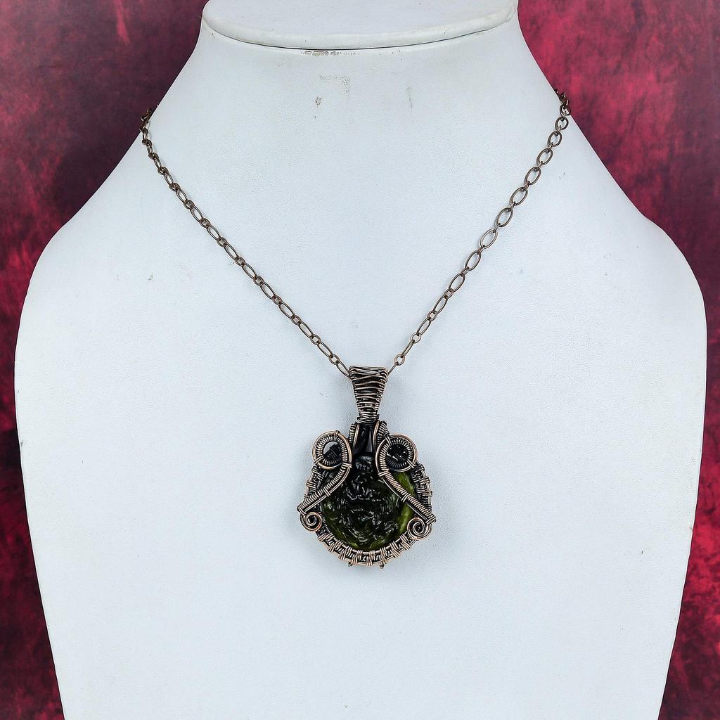 Moldavite Pendant Copper Wire Wrapped Gemstone Jewelry Handmade Pendant Copper Pendant Gifts for Mother Wire Wrap Pendant Birthstone Jewelry