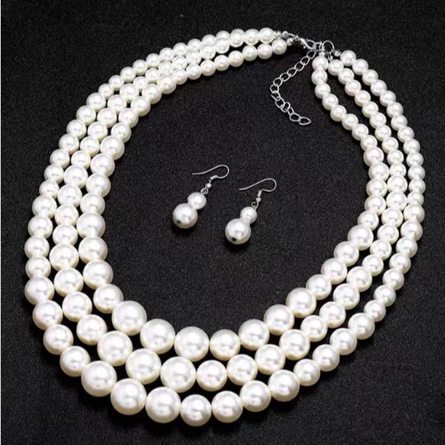 Ethnischer Stil Mehrschichtiges Perlenhalsketten- & Ohrring-Set