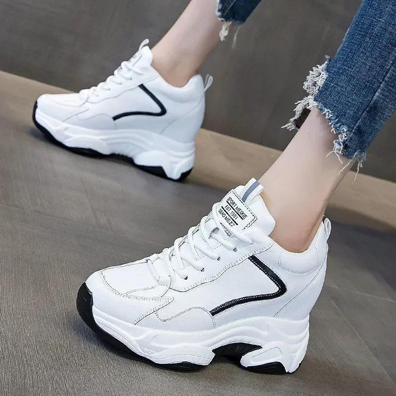 

Мода ГОРЯЧАЯ РАСПРОДАЖА 9 см платформа танкетка кроссовки массивные туфли натуральная кожа для женщин летняя обувь весна осень прогулочные кроссовки мода 34 черный белый