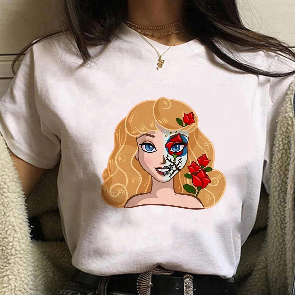 Disney Cartoon Villain Princess Graphic T Shirts Streetwear Y2k Women T-shirts Summer Tops Harajuku Ladies T Shirt White Blouses
