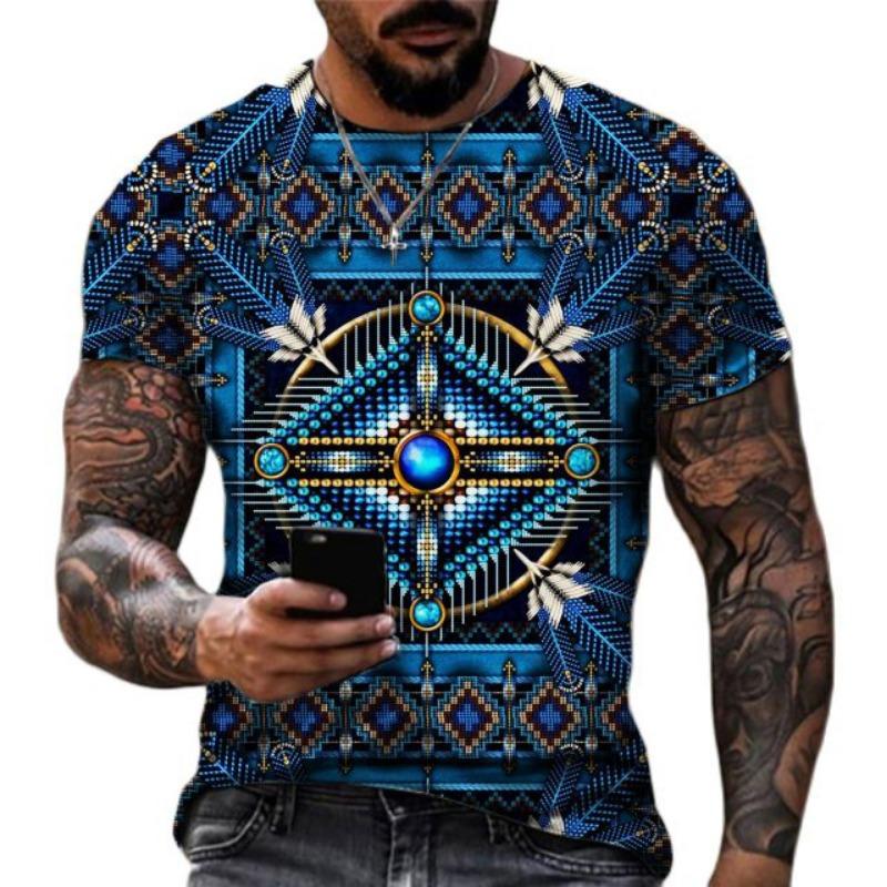 Summer Vintage Indian Style 3D Print T-Shirts Streetwear Men Casual Oversized O-Neck Short Sleeved T Shirt Tees Tops Clothing