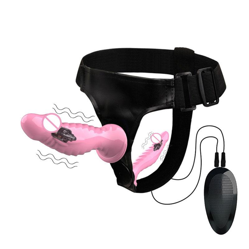 Wired Remote Vibrating Double Penetration Strap On Harness Realistic Silicone Dildo Panties Adjustable for Couples Pegging Anal