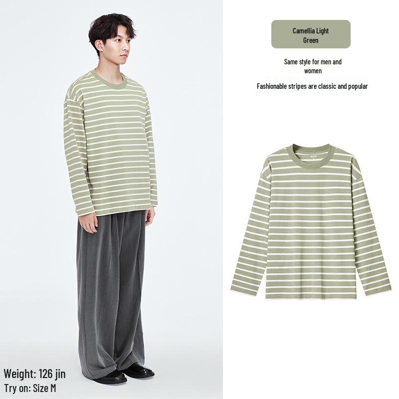 

Осенняя футболка с длинным рукавом в полоску с цветовыми блоками - Модная, Свободная, Универсальный базовый слой для женщин Extra Large