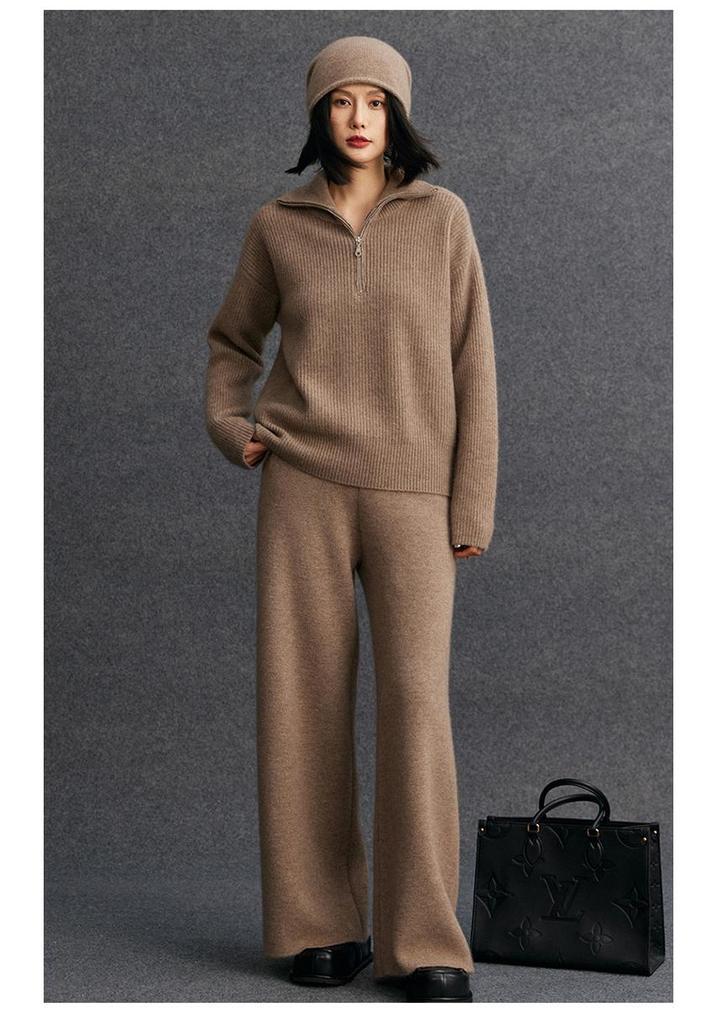 Women's Cashmere Floral Half-Zip Pullover - Autumn/Winter Lazy Style Knitwear