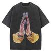 100% Cotton Oversized T-Shirt Tattoo Praying Hands Vintage Streetwear Unisex Tee