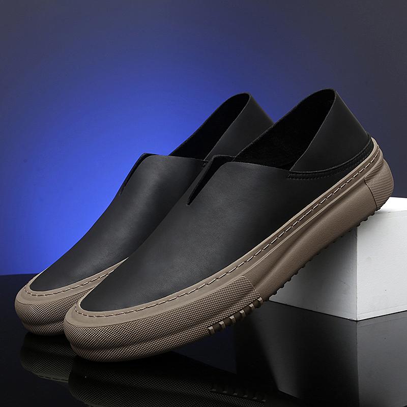 Genuine Leather Men's Shoes, Fashionable One Foot Rubber Outdoor Sports Moccasin Shoes, Men's Soft Casual Loafers