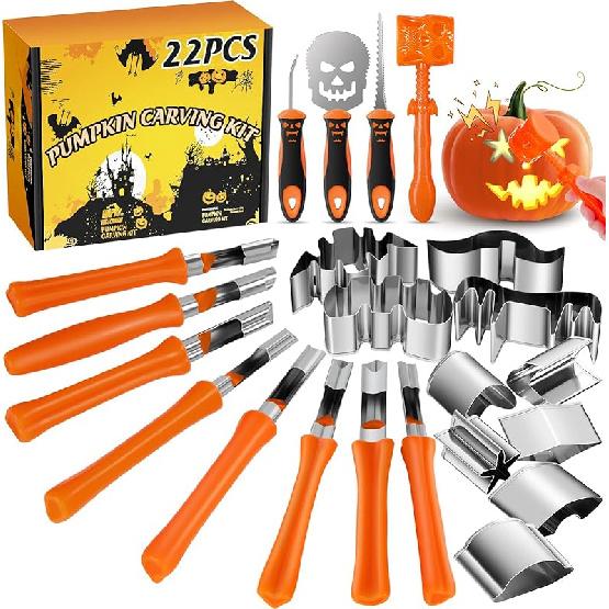Pumpkin Carving Kit Halloween, 22 PCS Safe and Easy Pumpkin Carving Tools for Kids, DIY Stainless Steel Pumpkin Carving Set for Halloween Decoration