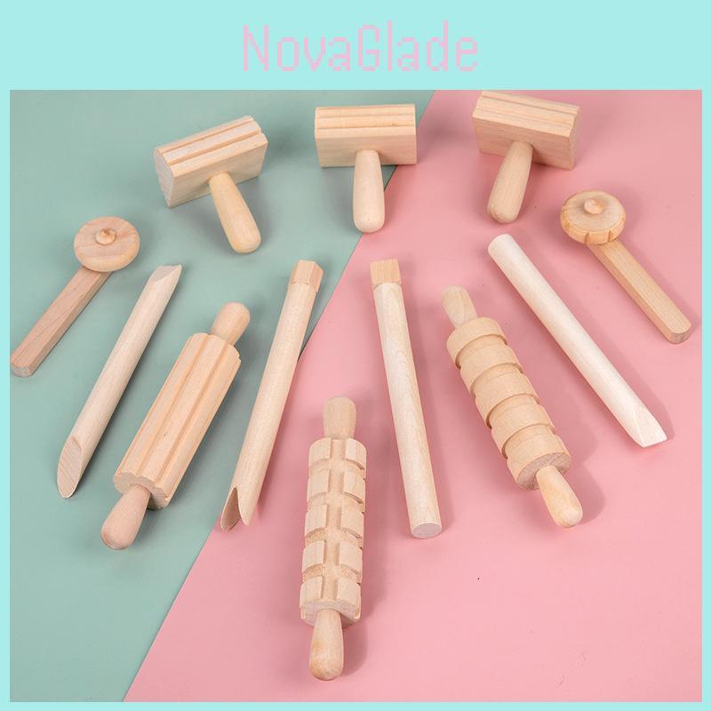 Wooden Pasta Rolling Pin With Textured Surface For Kids Diy Craft And Play