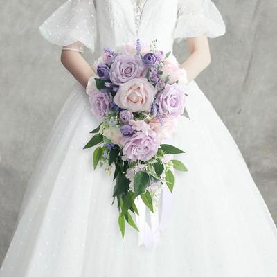 50cm Cascade Bridal Bouquet Wedding Bouquet for Bride Artificial Rose Flower Cascading for Rustic Boho Fall Vintage Wedding Ceremony Party Anniversary