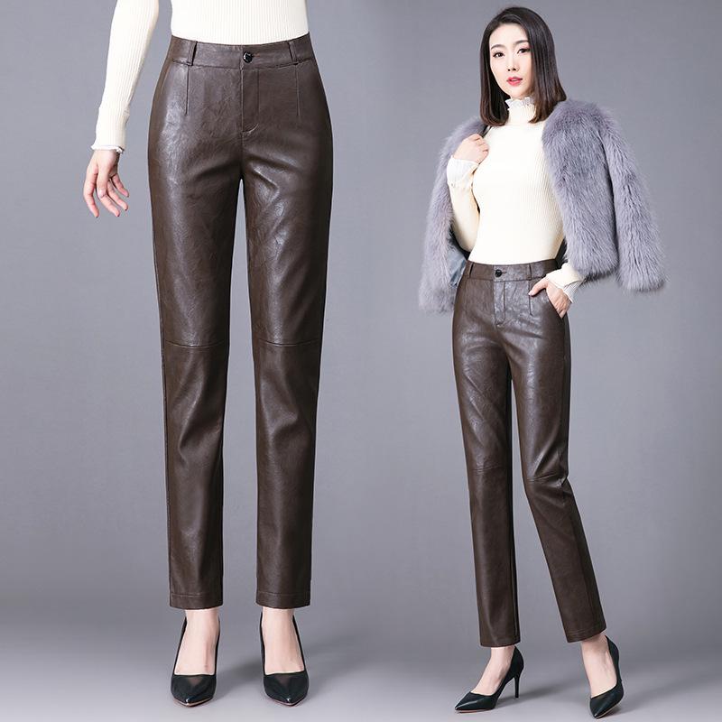 Korean Style High-Waisted Sheepskin Leather Pants for Women, Autumn/Winter 2025 Fashion