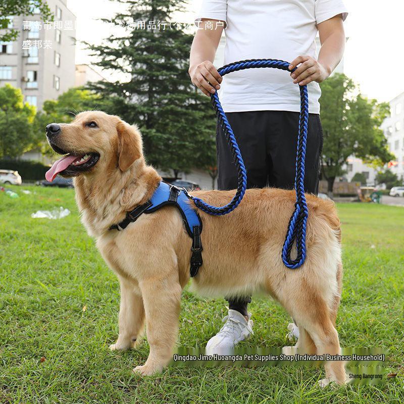 Golden Retriever & Labrador Medium-Large Dog Harness-Leash with Thick, Eight-Strand, Explosion-Proof Rope