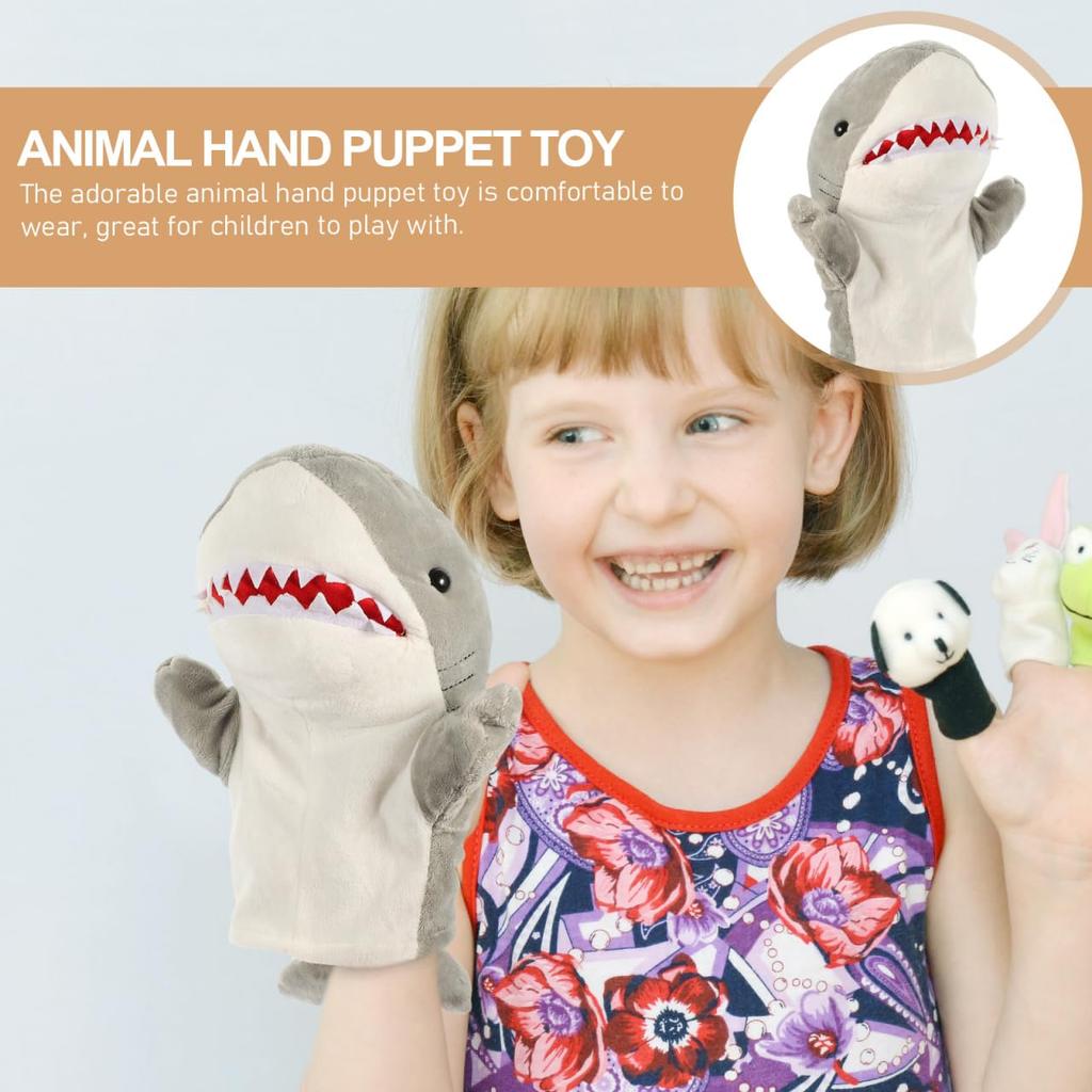 HOLIDYOYO Hand Puppets, Shark Puppets with Moving Mouth, Plush Animal Toys for Ventriloquism, Early Education, and Parent-Child Interaction, Set of 2