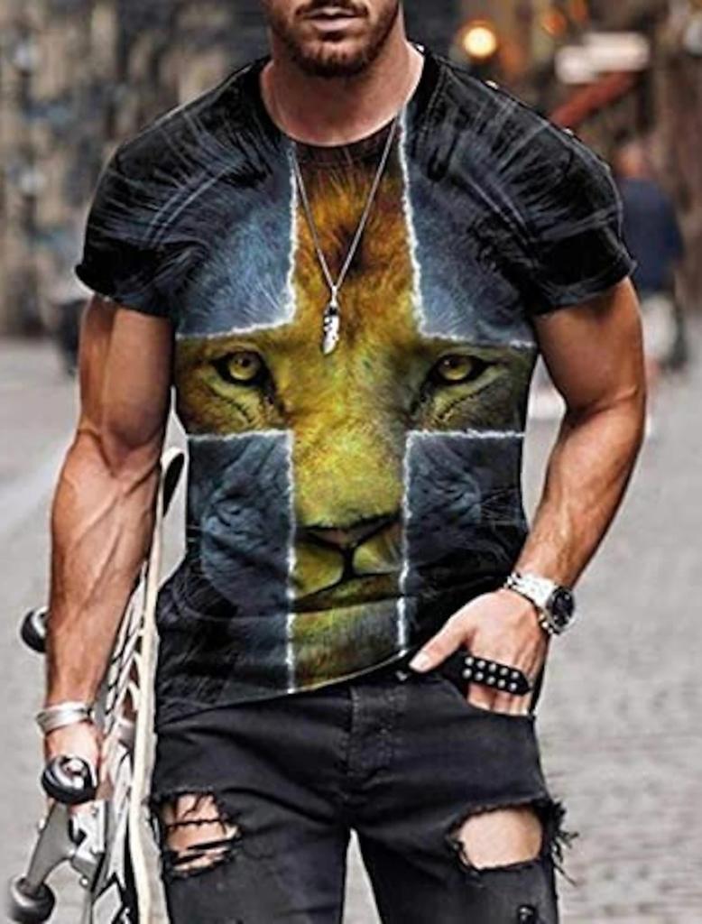 2023 New Men's Gender-Neutral T-Shirt 3D Printed Lion Round Neck Casual Short Sleeve Top Street Wea Men'st-Shirtoversizedt-Shirt