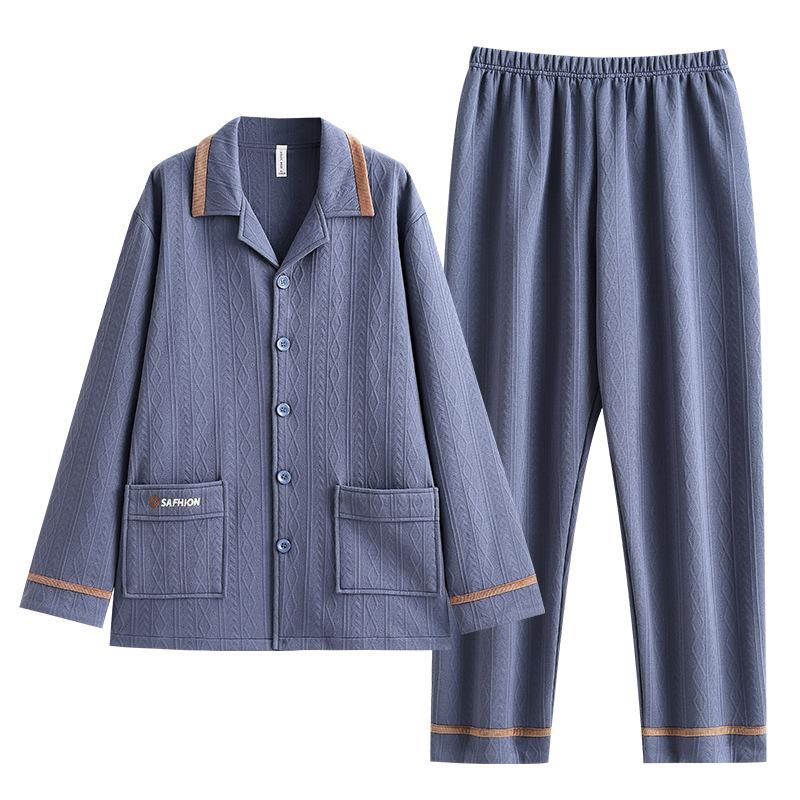 Pajamas Men'S Spring And Autumn Thickened Cotton Interlayer Autumn And Winter Thin Padded Cotton Winter Men'S Air Cotton Homewear