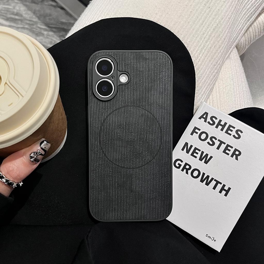 Luxury Retro Stripe Texture Magsafe Case For iPhone 16 15 14 13 12 11 Pro Max Shockproof Frosting Magnetic Wireless Charge Cover