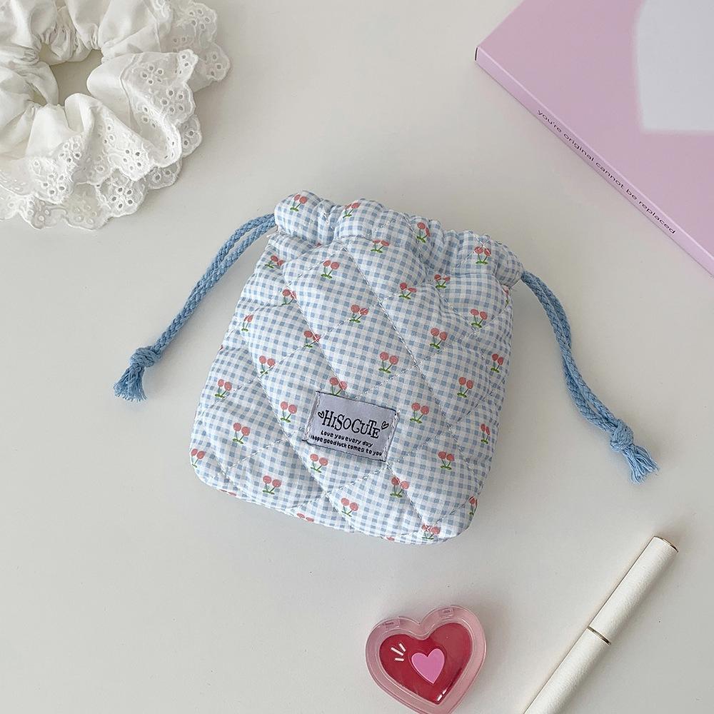 Cute Girl Cartoon Drawstring Makeup Bag Student Cherry Print Toiletry Pouch Travel Portable Cosmetic Storage Bag Make Up Pouch