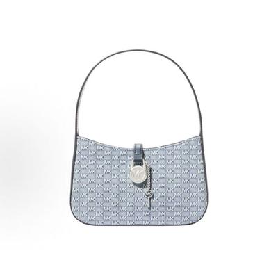 Michael Kors Jacquard Denim Silbernes Schloss Umhängetasche Kleine Damen Umhängetasche Hell-Denim-Blau 35T4S1YC1C-419