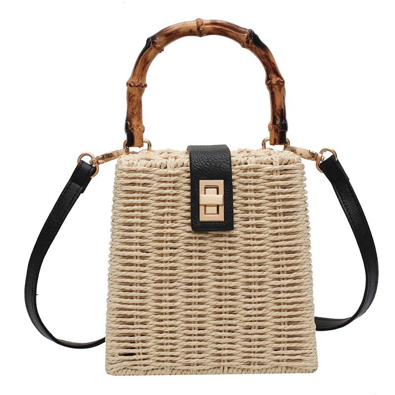 Square Wicker Bag For Women Handmade Beach Straw Bag Shoulder Bag Weaving Tote Crossbody
