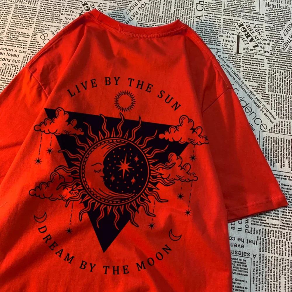 Live By The Sun Dream By The Moon Tshirt Women Hip Hop  Casual Tops Pattern Sweat Summer Clothing Fashion Loose Tshirt