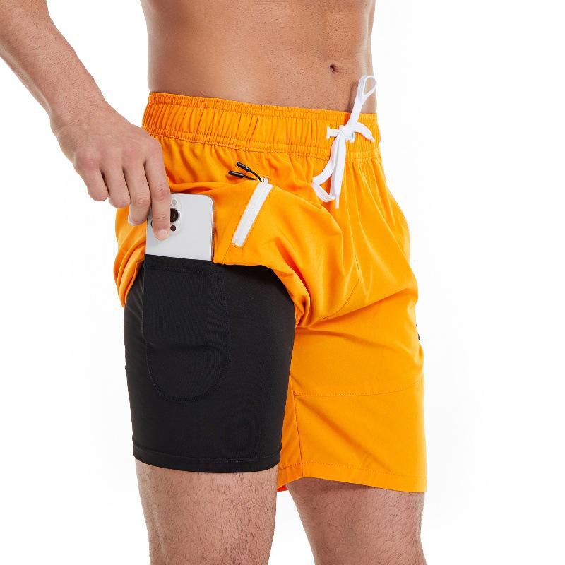 

Мужские двухслойные быстросохнущие сетчатые пляжные шорты - большой размер, летние для бега и спорта, водонепроницаемые M оранжевый