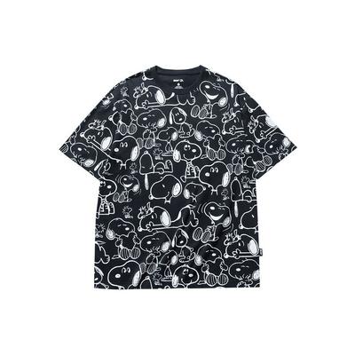 Anta T-shirt in maglia a maniche corte unisex con stampa integrale serie vita co-branded X Snoopy, vestibilità larga, colore nero 952129113-2