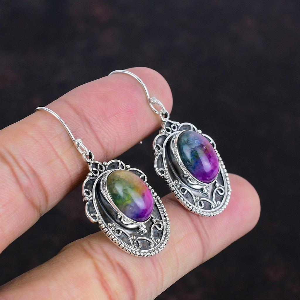Regenbogen Solarquarz Druzy Ohrringe Vintage Edelstein Ohrring 925 Sterlingsilber Ohrring Handgefertigter Schmuck Geschenke Für Sie Einzigartiger Stil Ohrring
