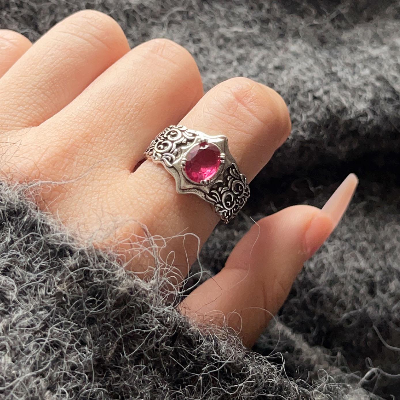 

925 Sterling Silver Rings For Women Geometric Fine Jewelry Finger Adjustable Vintage Green Stone Ring For Party Birthday Gift resizable