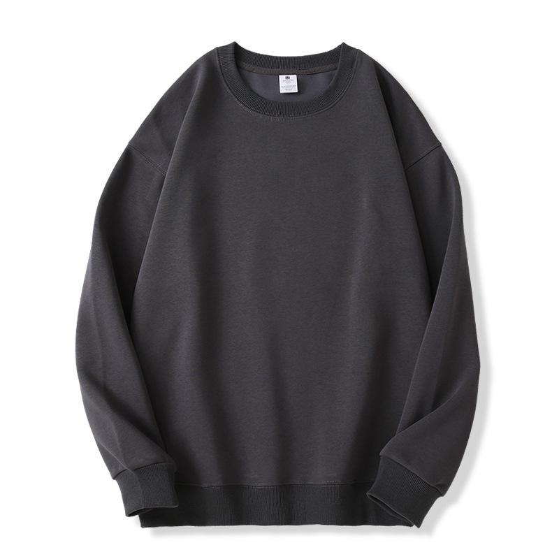 2025 Winter Men's Pure Color Cotton Round Neck Hoodie - Trendy Couple Youth Pullover with Print