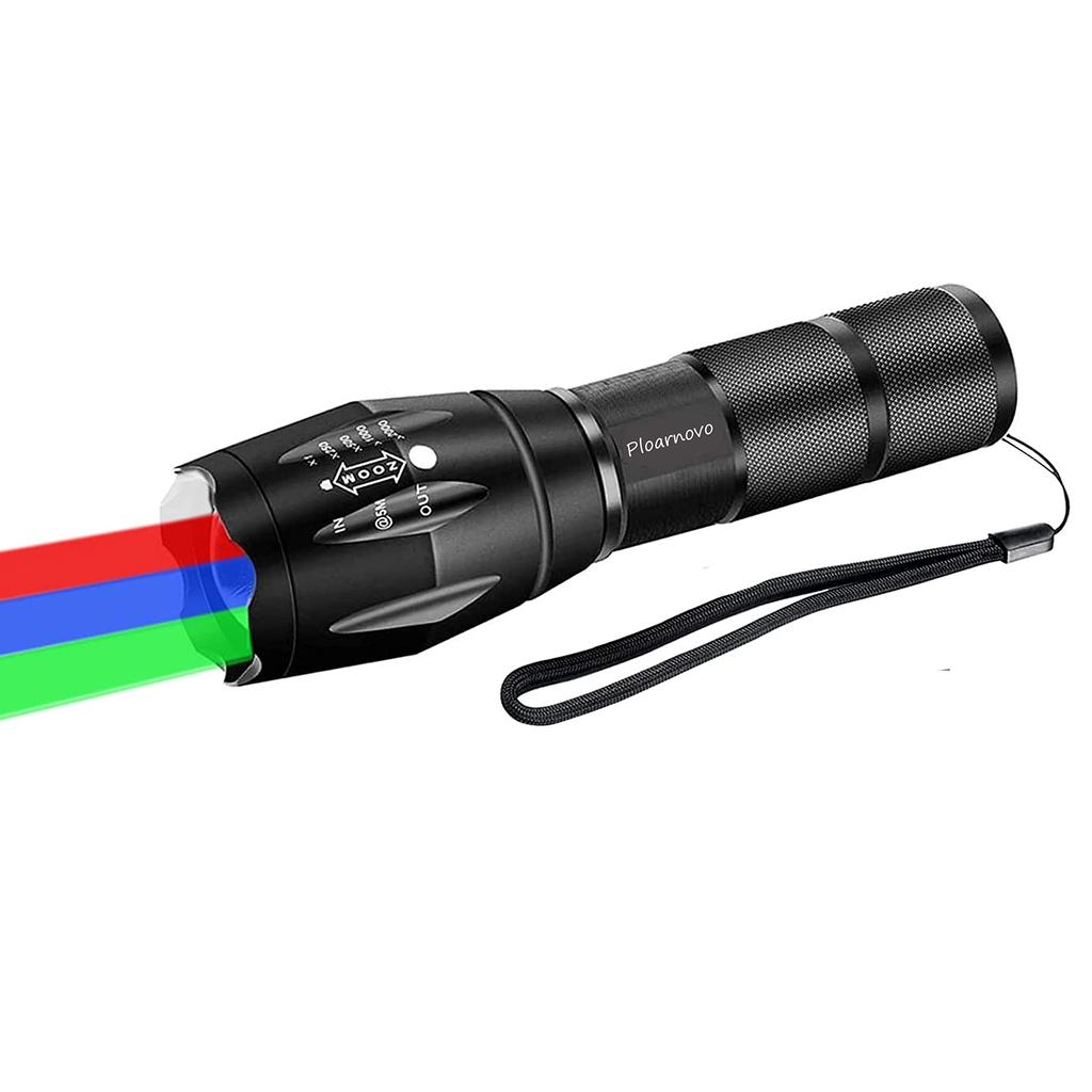 Ploarnovo LED Ultra Light Super 1000 Tactical Flashlight for Outdoor Animal Night Night Waterproof Flashlight, Bright, 4-Color (Red, Green, White,