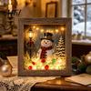 Wooden Landscape Ornament Christmas Snowy Night Light Picture Frame, Vintage Frame 3D Mini Lighted Shadow Box Lamp, Desktop Atmosphere Decor