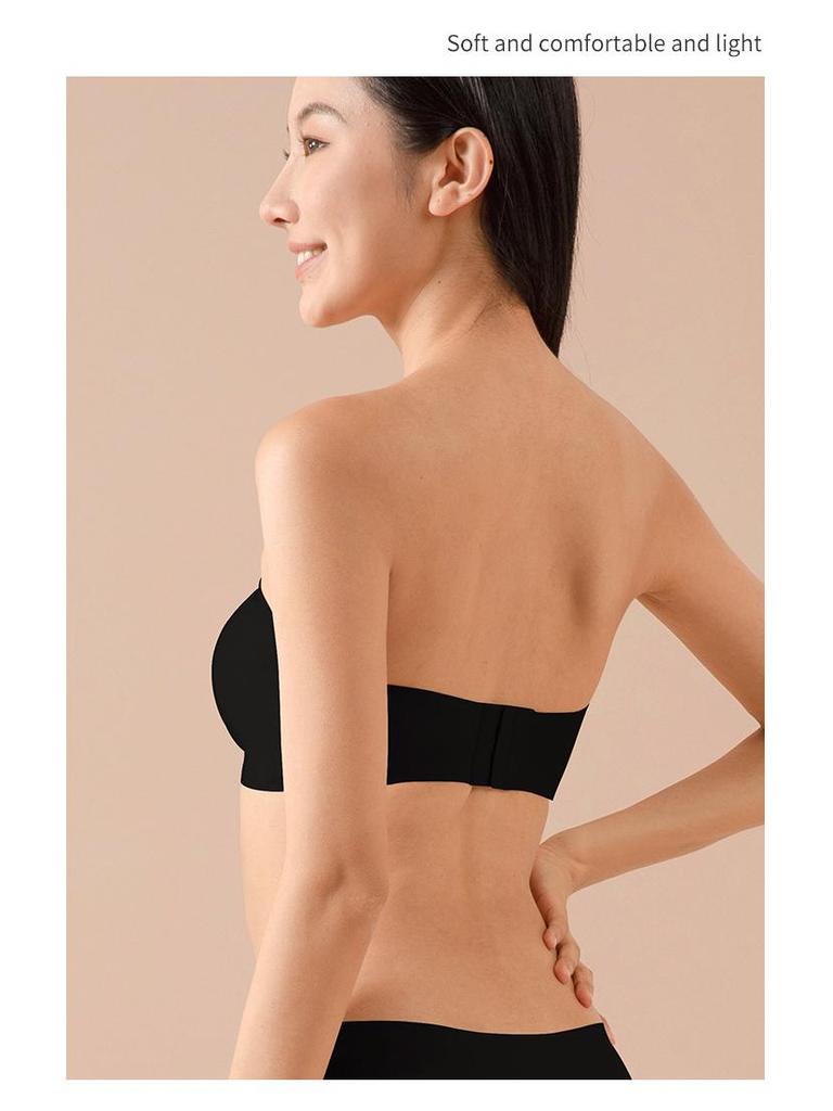 7A Antibacterial Non-Slip Strapless Bra: Seamless, Thin, Gathering Fit for Small Chest, Invisible Jelly Bandeau