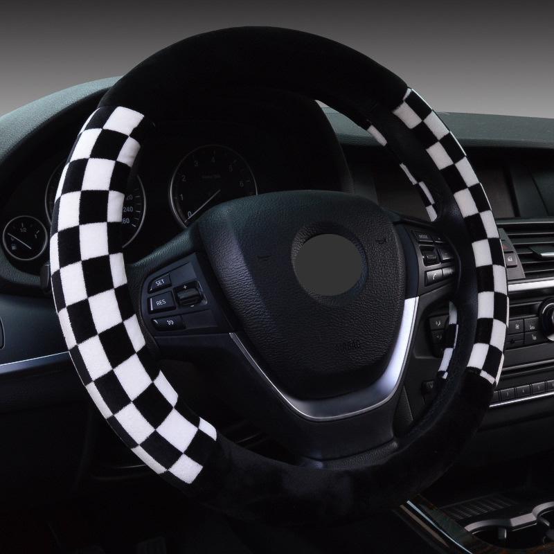 BLM Plaid Plush Steering Wheel Cover - Winter Checkered Car Accessory