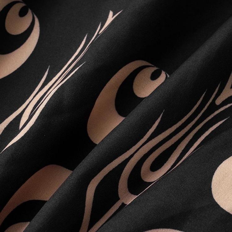 Women Summer High Waist A Line Dress Short Sleeve Ethnic Printed Lace Up