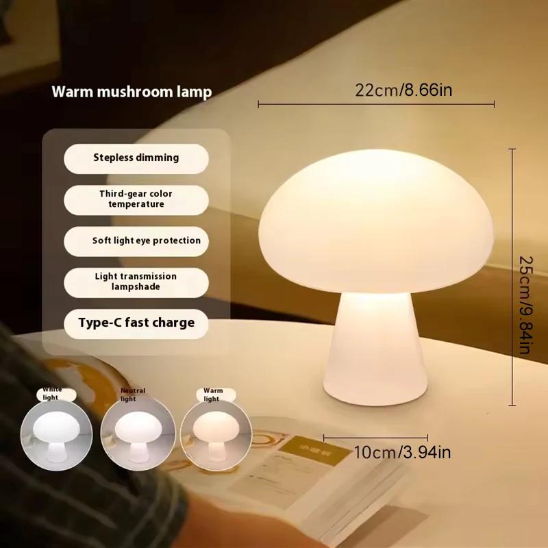 

Mushroom Table Lamp - Modern Danish Designer Bedside Light | Orange Art Deco Nightstand Lamp for Bedroom S