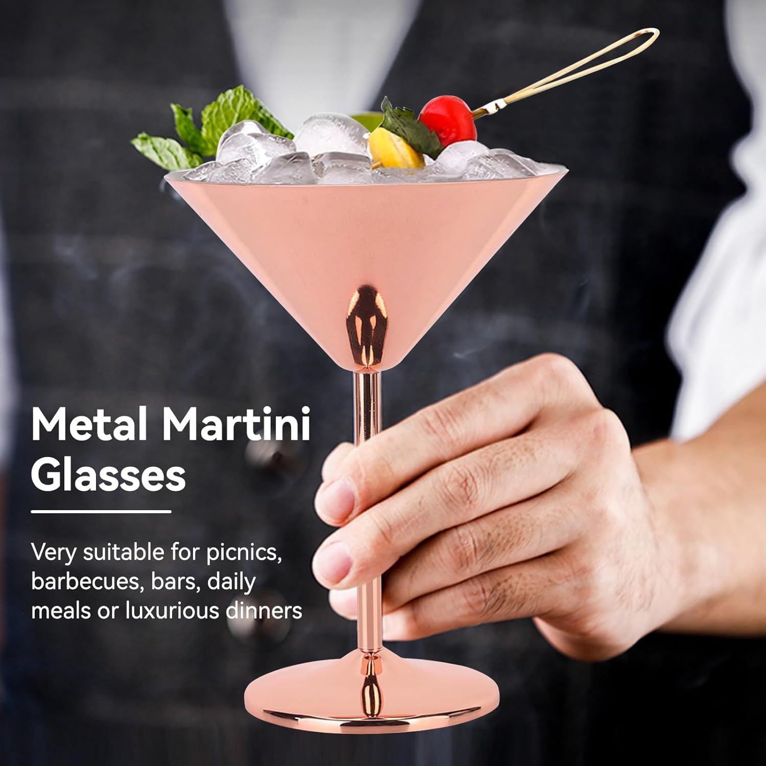 Stainless Steel Martini Glasses Set of 2, 220ml Unbreakable Metal Martini Glasses Copper Martini Glasses Stylish Cocktail Glasses Wine Goblet Martini