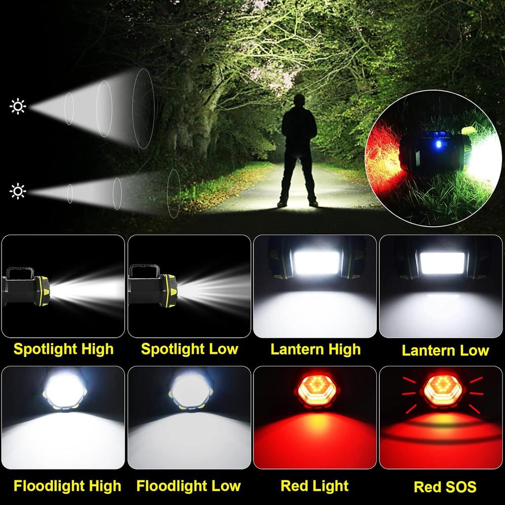 LED Camping Lantern Flashlight Spotlight Rechargeable Portable Super Bright Outdoor Emergency Light Searchlight Lamp Waterproof for Hiking Fishing