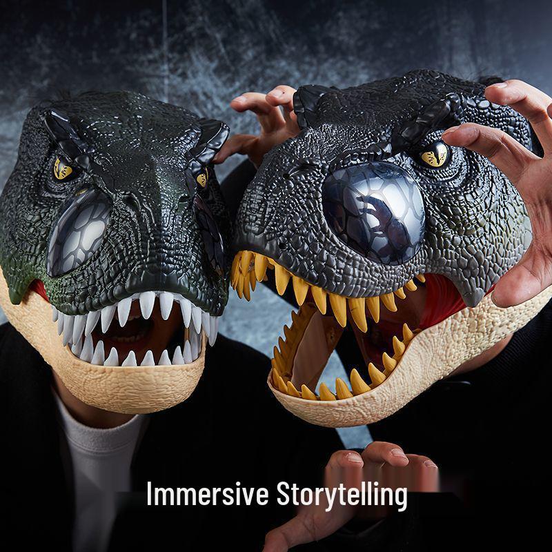 Electric Luminous Dinosaur Mask with Movable Mouth - Funny Tyrannosaurus Rex Headgear for Halloween